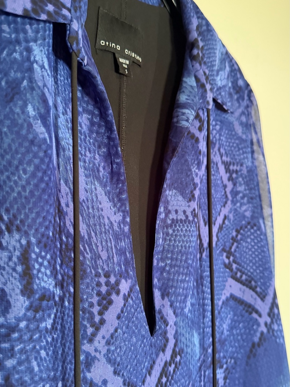 Atina Cristina Blue Purple Snake Print V Neck Tunic Dress - Picture 4 of 14